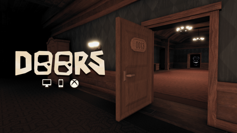 An image from the Roblox game Doors - a fun horror game full of learning and jump scares.