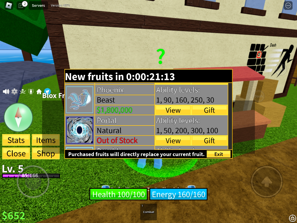 Image of buying fruits in the Roblox game Blox Fruits.
