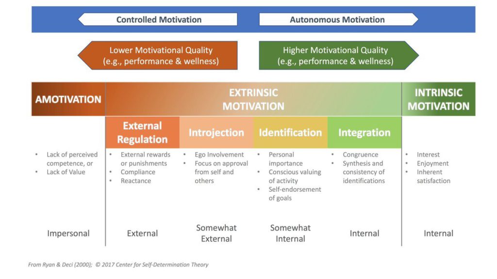 Self-determinatino theory's taxonomy of motivation chart