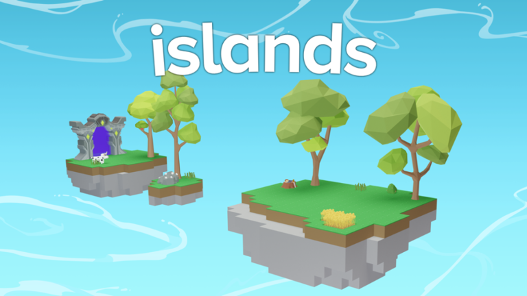 Image from Roblox game islands of who floating islands in a sea of blue.